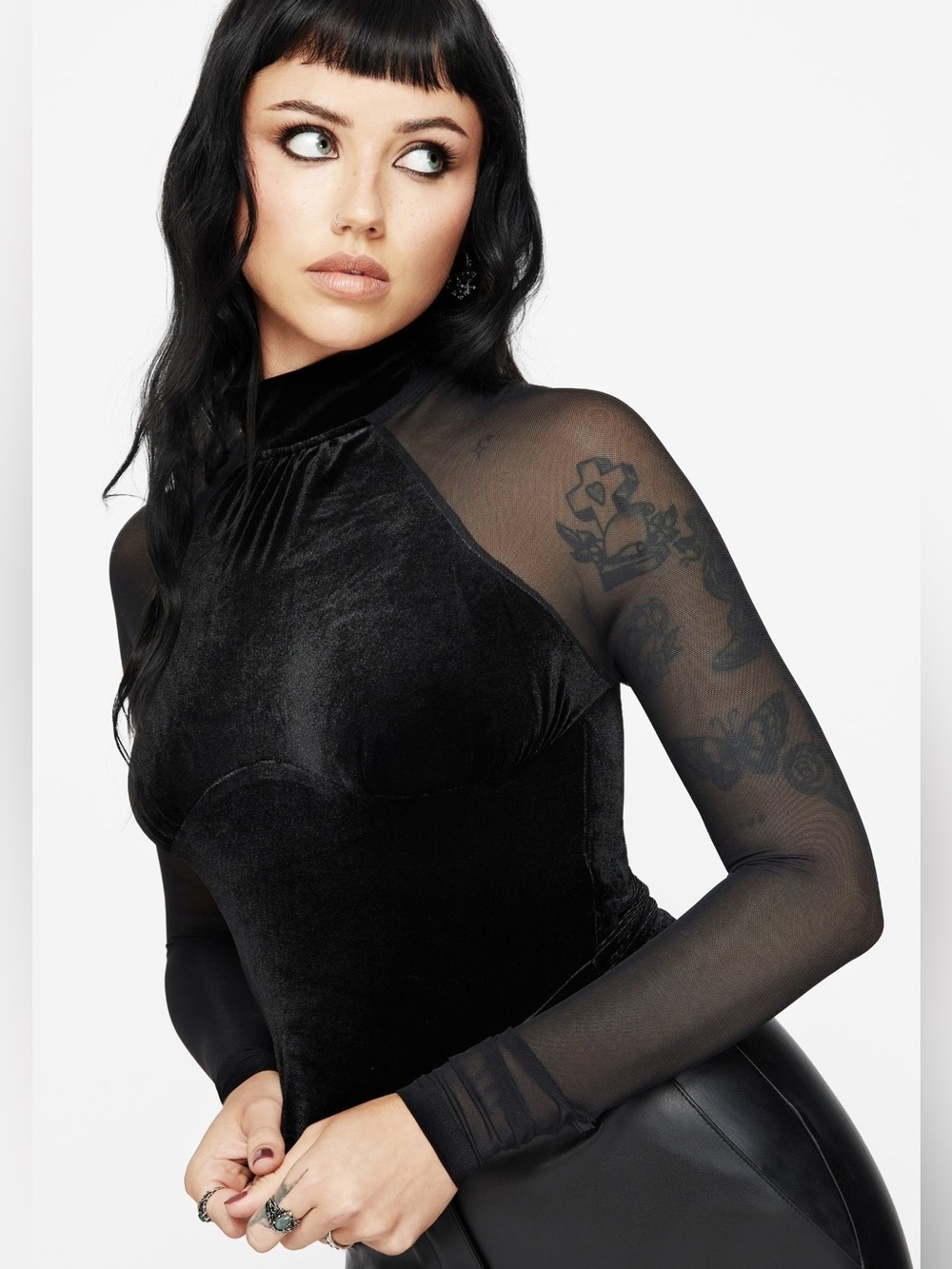 Disturbia Vespera Velvet Mesh Long Sleeved Top US 8 / UK 12